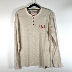 Makers Mark‎ Whiskey Henley Shirt XL Long Sleeve Thermal Waffle Knit Beige